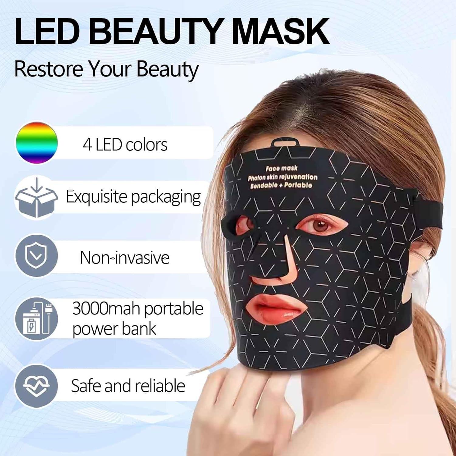 Professional LED Face Mask Light Therapy Device for Skincare OEM Private Label Wholesale US Stock