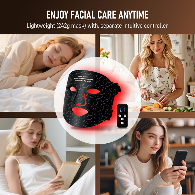 Wireless 4 Colors LED Red &amp; Infrared Light Therapy Silicone Face Mask for Home Use