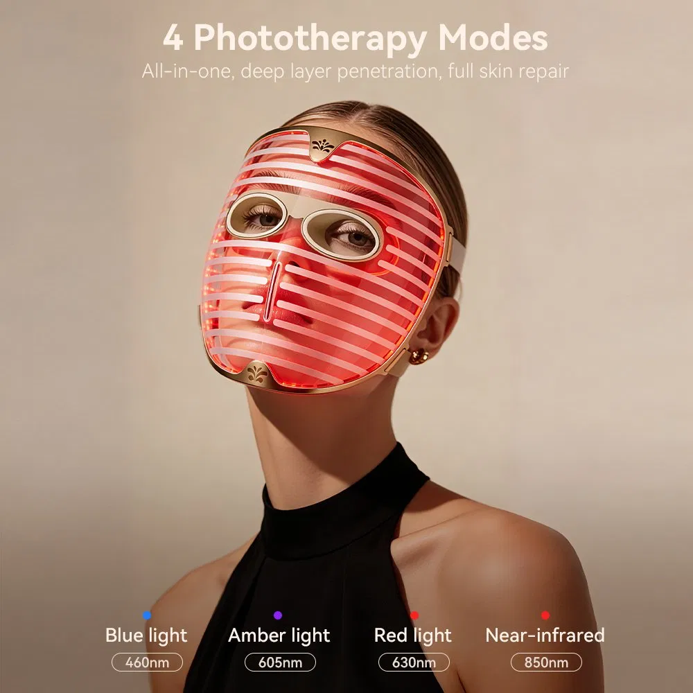 Wholesale Customization Clinical 4 Colors Red Light Therapy Face Mask for Anti-Aging Wrinkle Reduction 460nm 605nm 630nm 850nm LED Facial Mask OEM Manufacturer