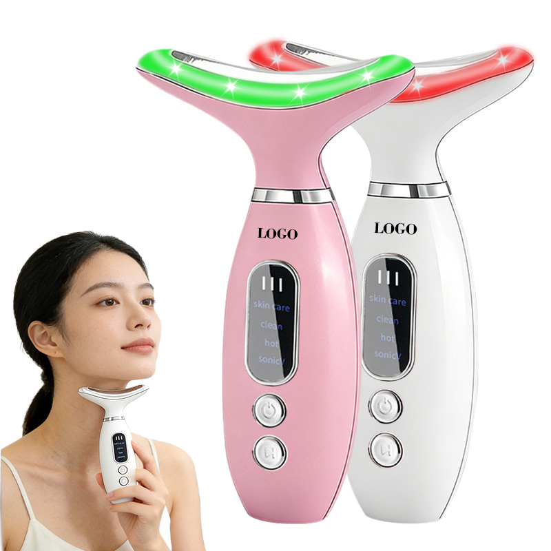 Portable Facial Beauty Device Face and Neck Massager Tools Facial Massager with 4 Color LED Lights for Skin Care