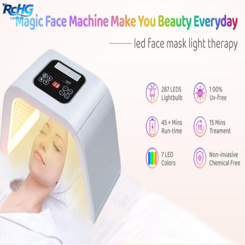 RCHG Hot Selling Beauty Salon Led Facial Therapy Machine 7 Colors Red Blue Photon Lights Anti-wrinkle PDT Face Spa Device