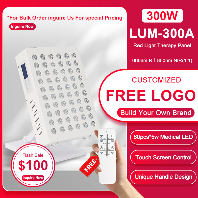 300W Home Use LED Red Light Therapy Machine Beauty Facial Desktop Pain Relief with US Plug Near Infrared Light Therapy Panel