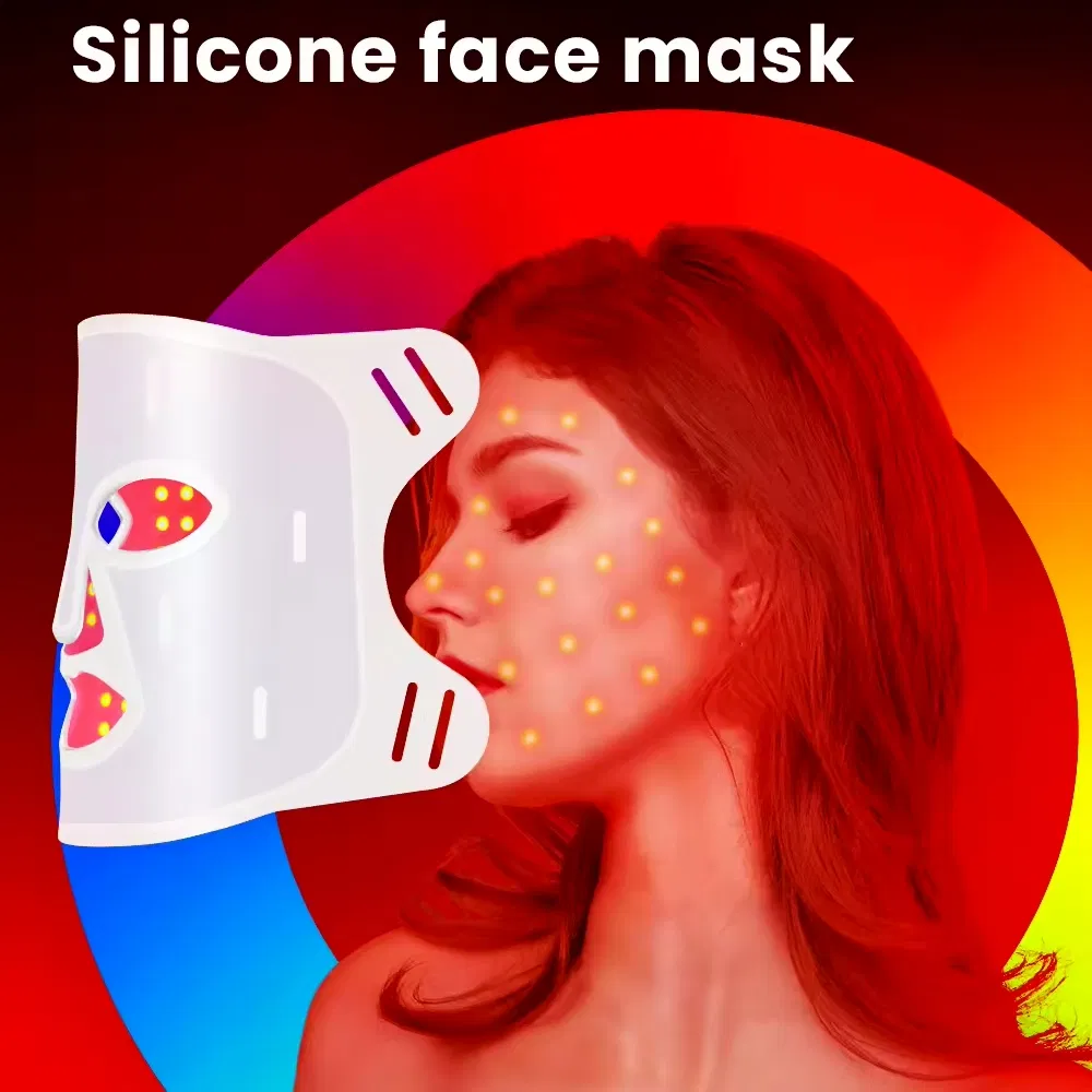 7 Colors RGB Silicone Face Beauty Mask LED Facial Mask for Home Skin Care SPA Salon, OEM ODM White Blue Green Red LED Light Therapy Mask Factory Wholesale