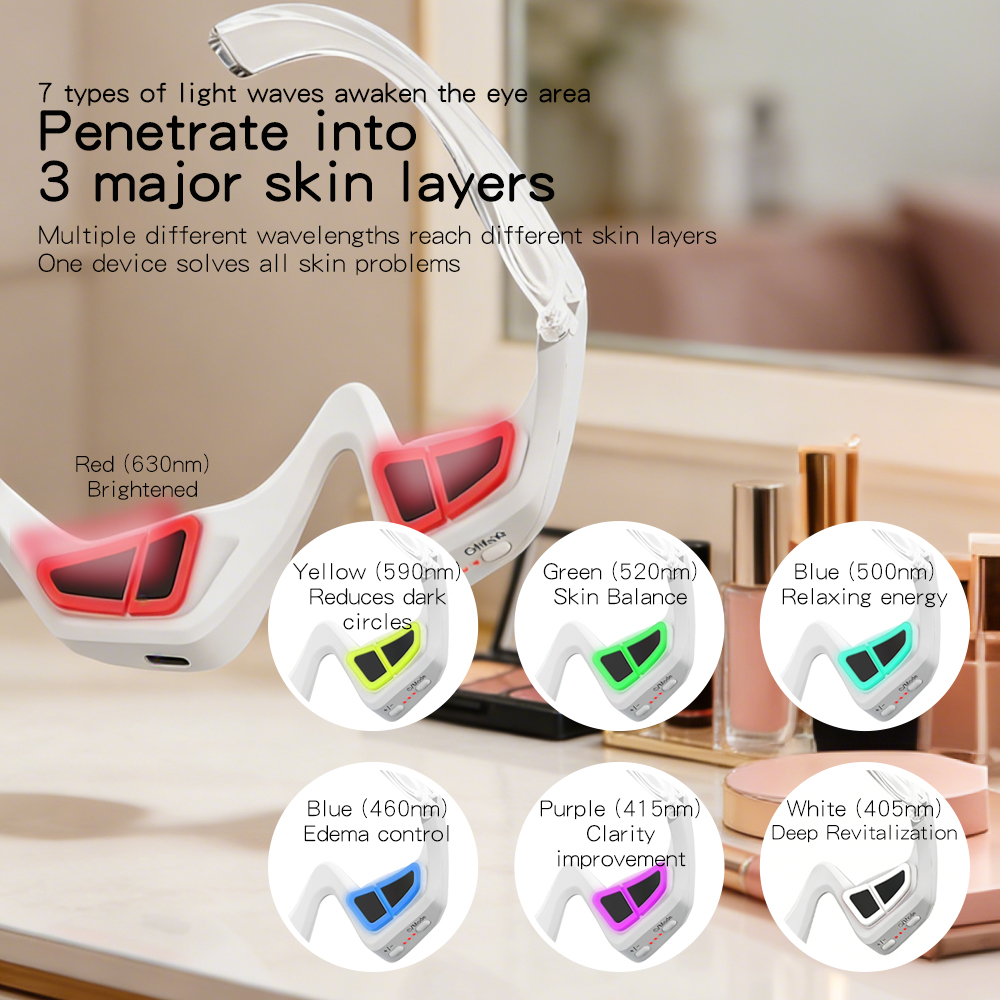 7 Colors 3D Eye Care Microcurrent Eye Therapy Glasses Eye Bags Dark Circles Removal Machine Under Eye Massager For Eye Bags