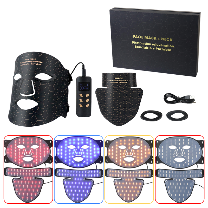 Sunsred Silicone Facial Led Mask Rechargeable PDT Photon Therapy 4 Colors Led Light Therapy Facial Neck Device