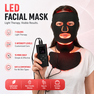 GLPE Silicone LED Facial Mask 7 Colors Mode Infrared Light Therapy Device Wrinkle Remover Skin Care for Face Neck Home Use OEM
