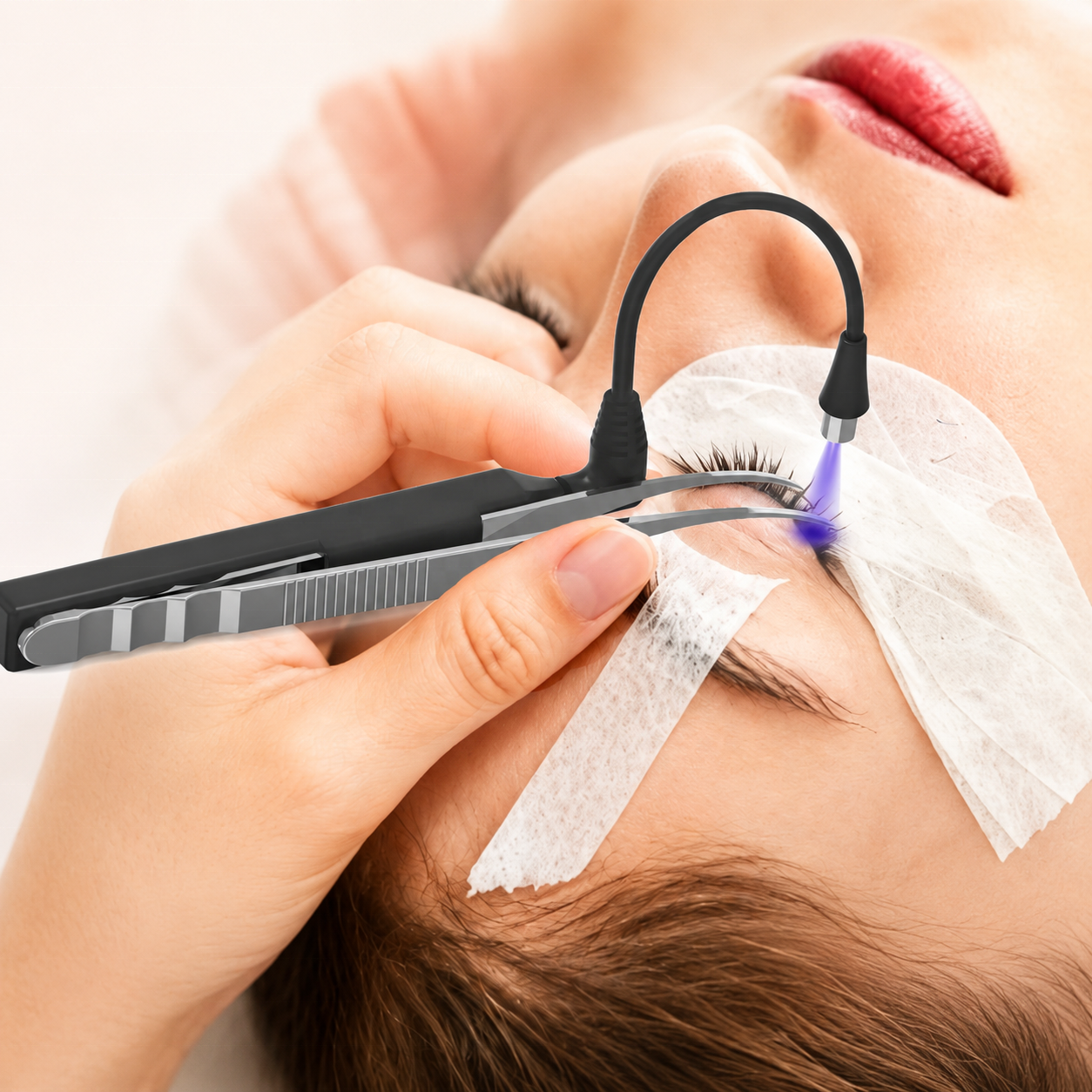 Foot-operated LED UV Lamp for Extending Eyelashes Wireless Control Forceps Lamp for Use in Beauty Salons