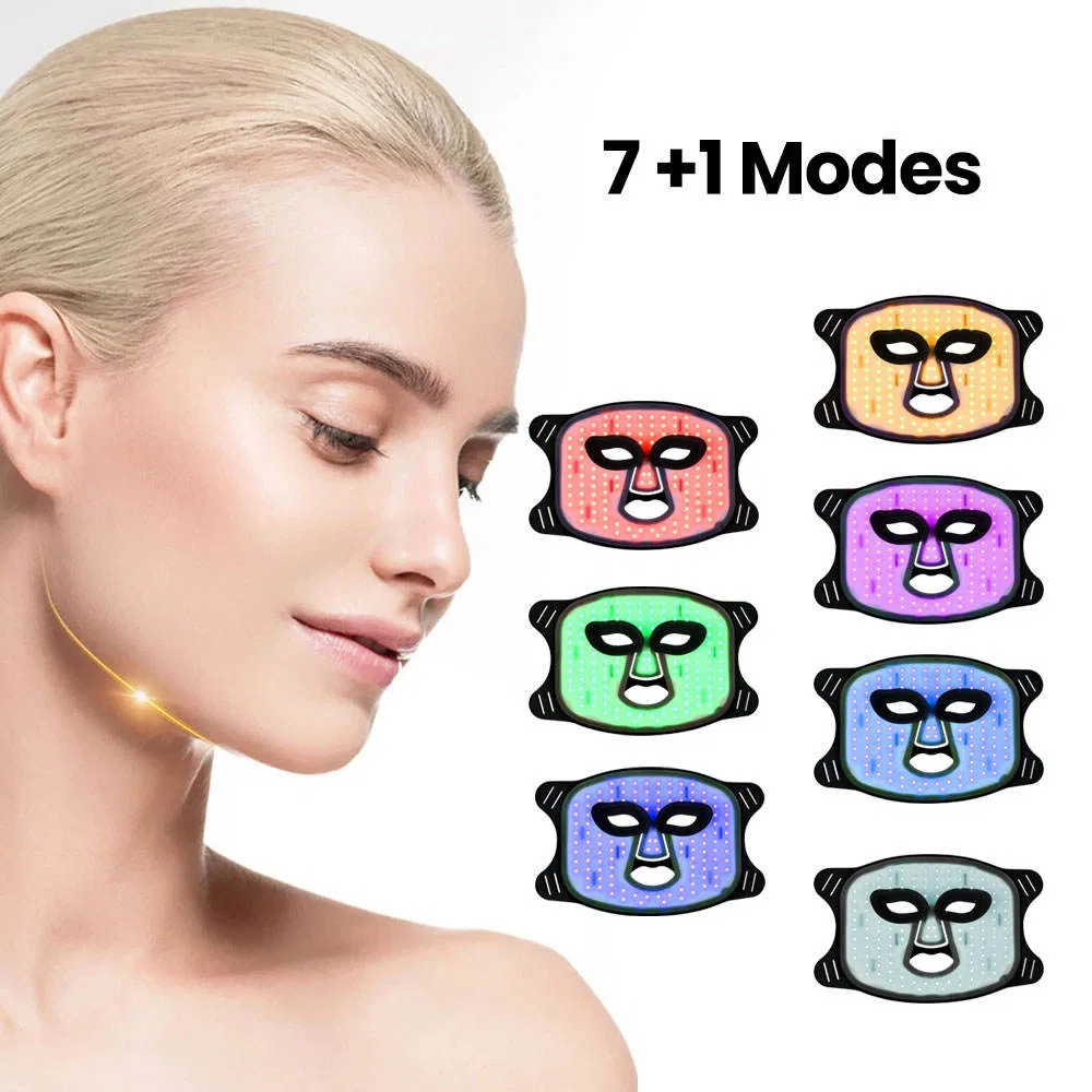 7 Colors RGB Silicone Face Beauty Mask LED Facial Mask for Home Skin Care SPA Salon, OEM ODM White Blue Green Red LED Light Therapy Mask Factory Wholesale