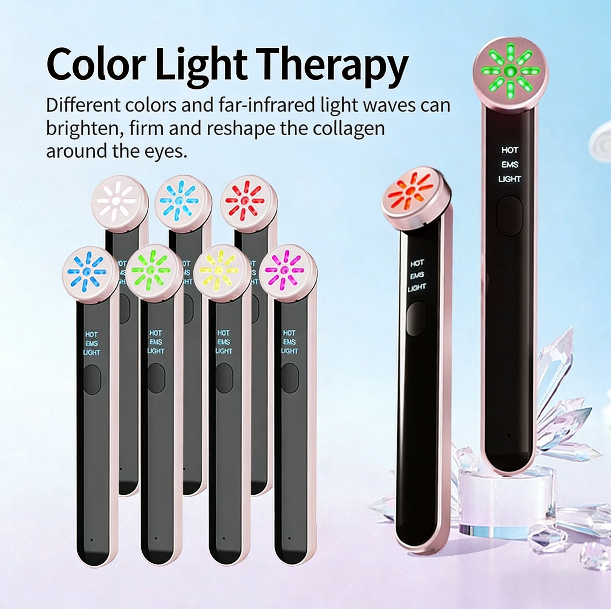 Professional 42C Heated EMS LED Eye Massage Wand for Fine Lines Dark Circles &amp; Puffiness Support CE RoHS Approved Device