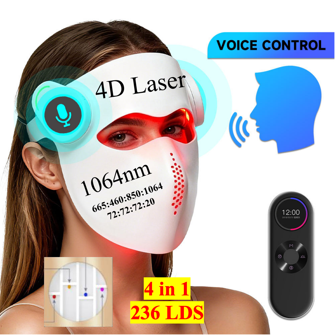 AQSHE M4LASER 4D 460 665 850 1064nm Medical Led Laser Face Skin Care Red Light Therapy Device for Face Led Facial Mask Massage