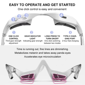 LJ Custom LOGO EMS Microcurrent Red Light Therapy for Dark Circles Under Eye Bags Relax Glasses LED Eye Massager Equipment