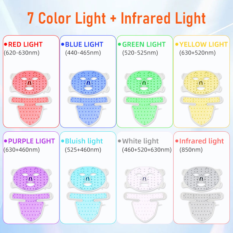 7 Color LED Light Therapy Mask 4-in-1 Medical Grade Silicone Infrared Face &amp; Neck Pad Mask for Home Use