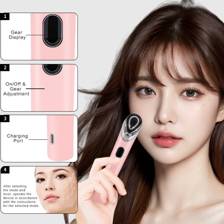 Portable Eye Massage Equipment Vibration &amp; Red Blue LED Ionic Skincare Under Eye Facial Massager Electric Eye Massager Wand