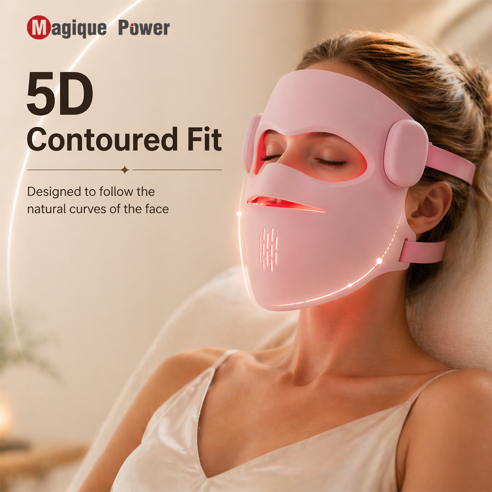 Magique Power New Technology 5D Wireless Red Light Face Mask Device Silicone Red Light Face Masking Infrared Led Red Light Mask