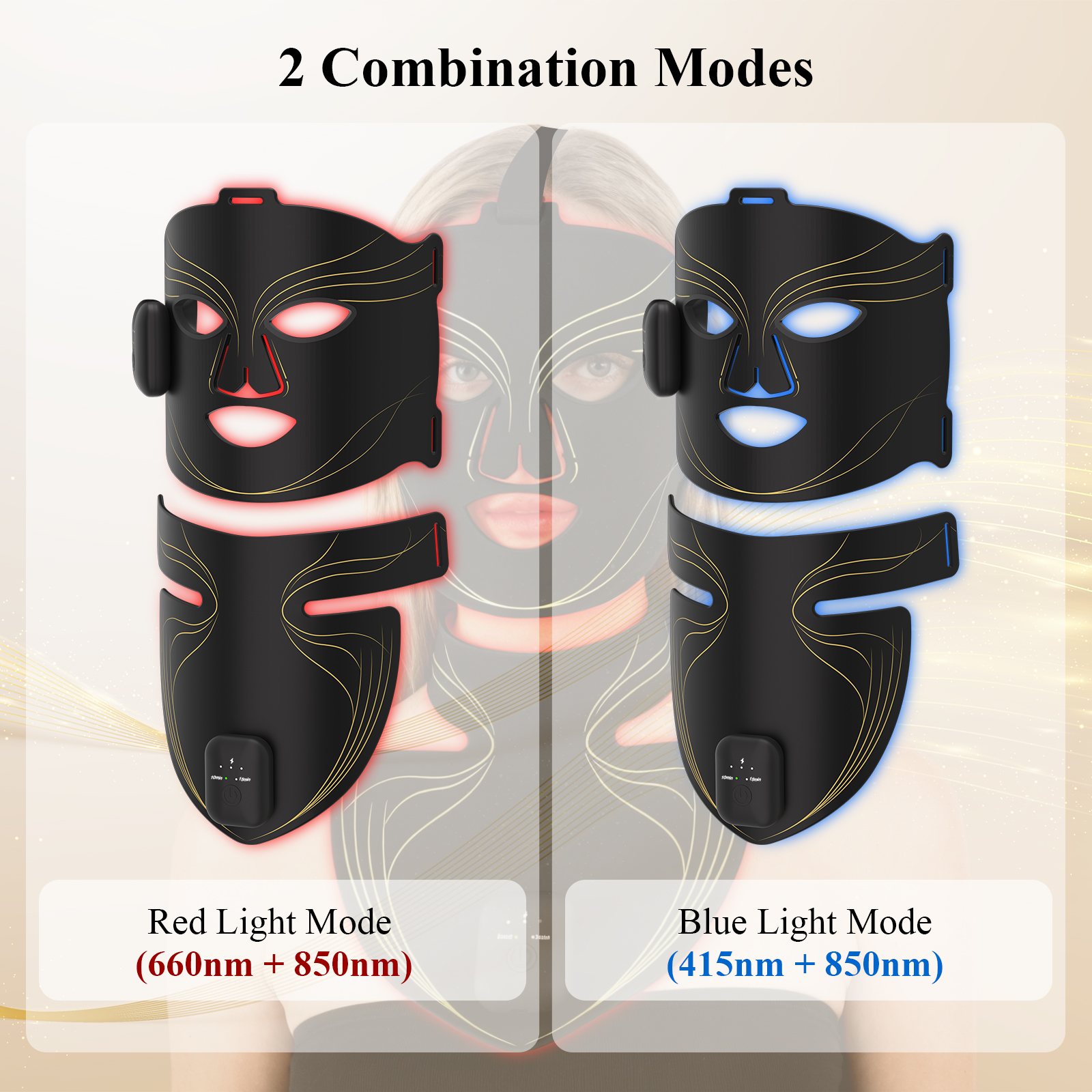 Medical Silicone Infrared Red Light LED Therapy Mask 415nm 660nm 850nm for Face &amp; Neck Wireless Rechargeable