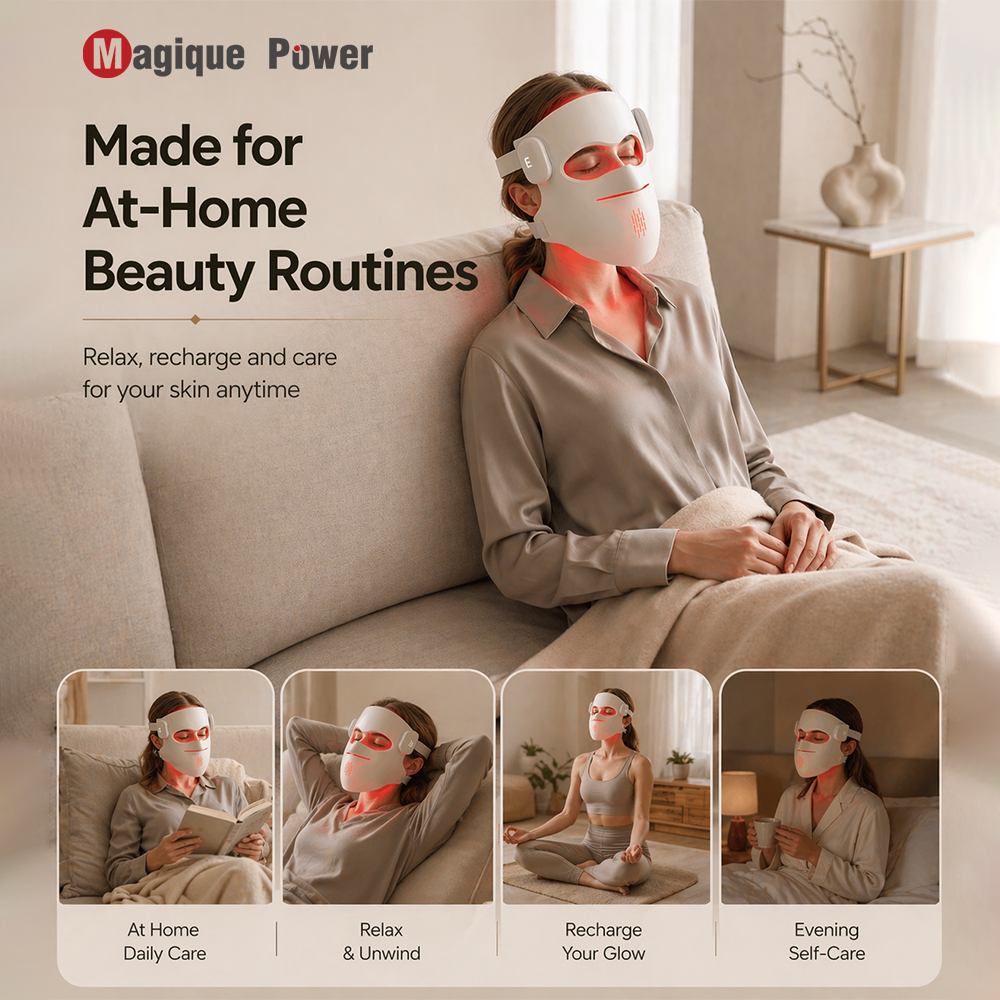 Magique Power New Technology 5D Wireless Red Light Face Mask Device Silicone Red Light Face Masking Infrared Led Red Light Mask