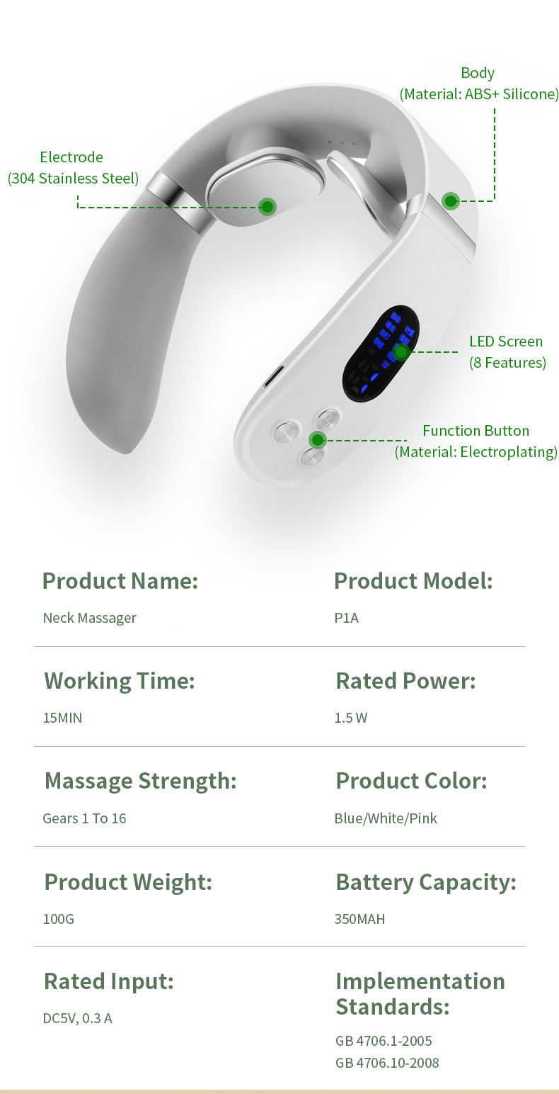 Custom LOGO USB Neck Massage Device Electronic Impulse Cervical Neck Shoulder Heat Therapy Neck Massager with LED Screen