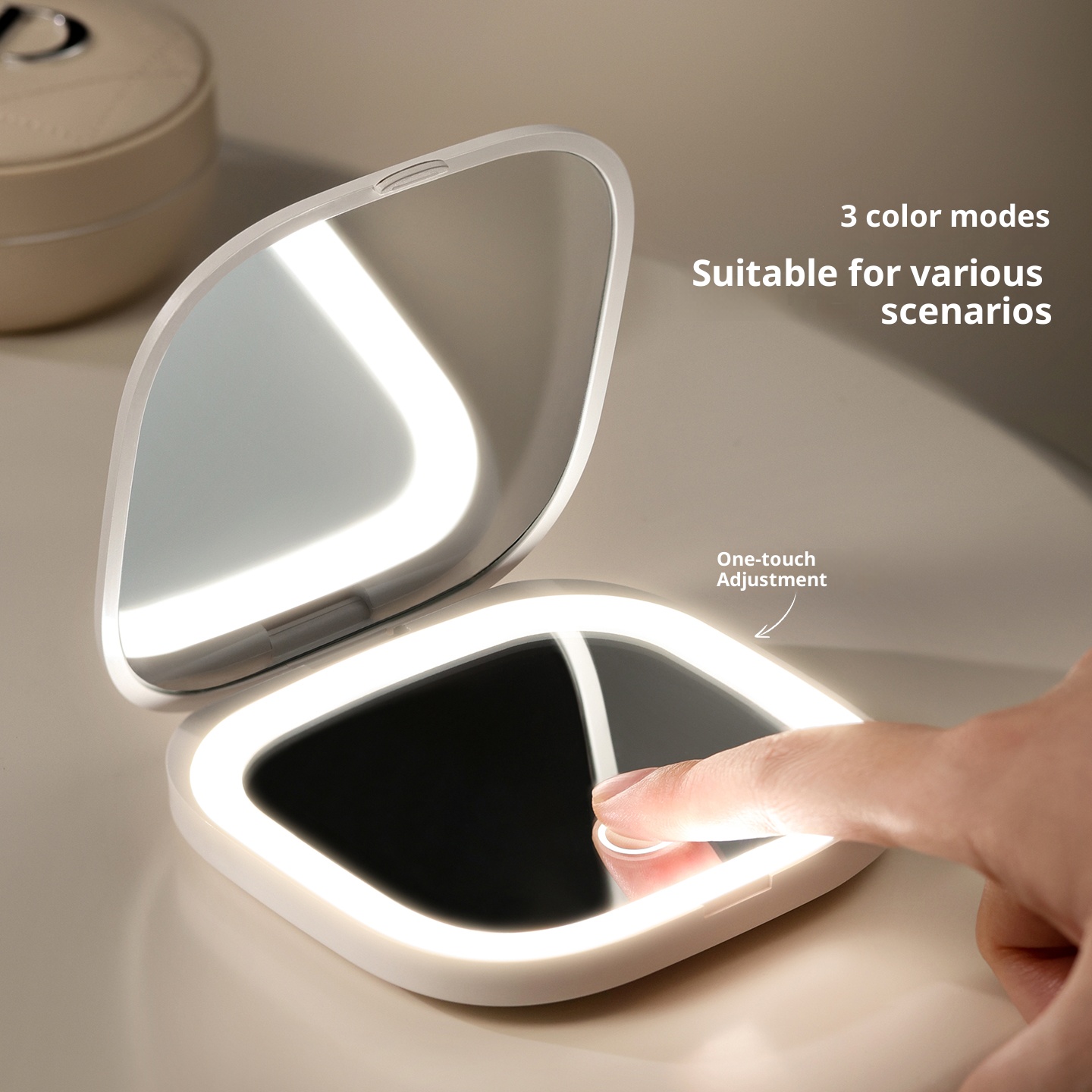 Rechargeable Smart LED 3-Color Light Adjustable Brightness Double-Sided 1x/3x Pocket Portable Compact Makeup Mirror Custom Logo