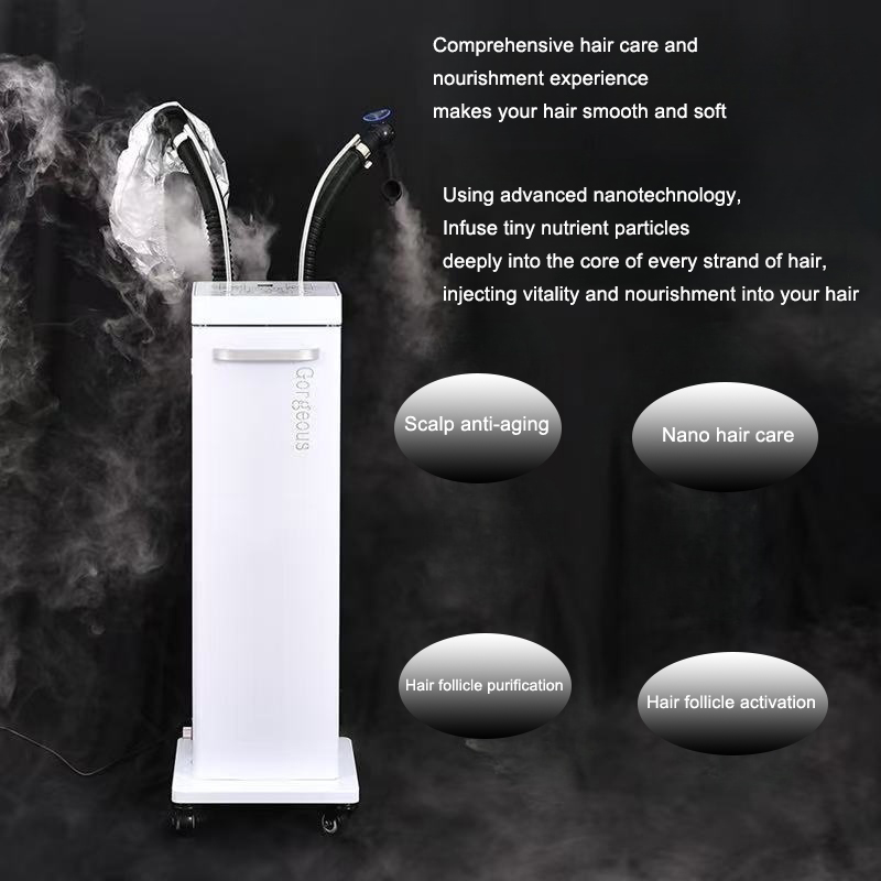 Salon Beauty Equipment Double Tube Nano Spray Micro Mist Hair Steamer Machine Hair Scalp Care Device Ozone Portable LED Display