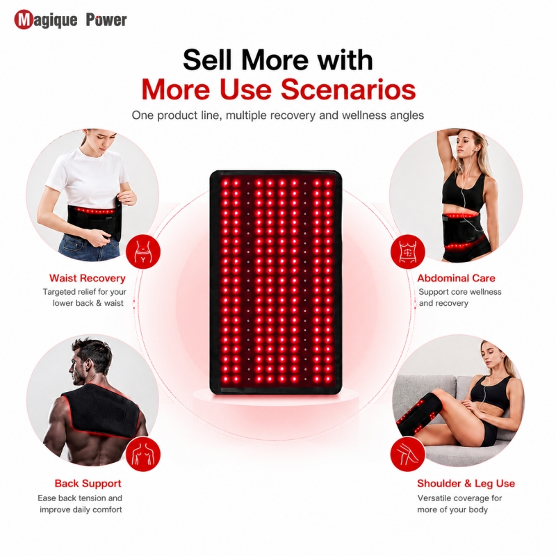 Magique Power Home Use Red Light Device Hand Held 660nm 850nm Red Light Therapy Belt LED Body Waist Wrap