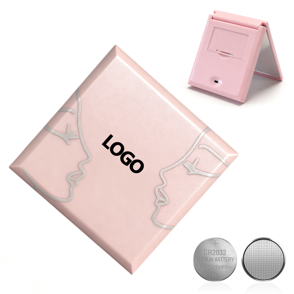 Private Label Folding LED Double-sided Mirror Portable Magnifying Vanity Light LED Compact Makeup Mirror with Led Light