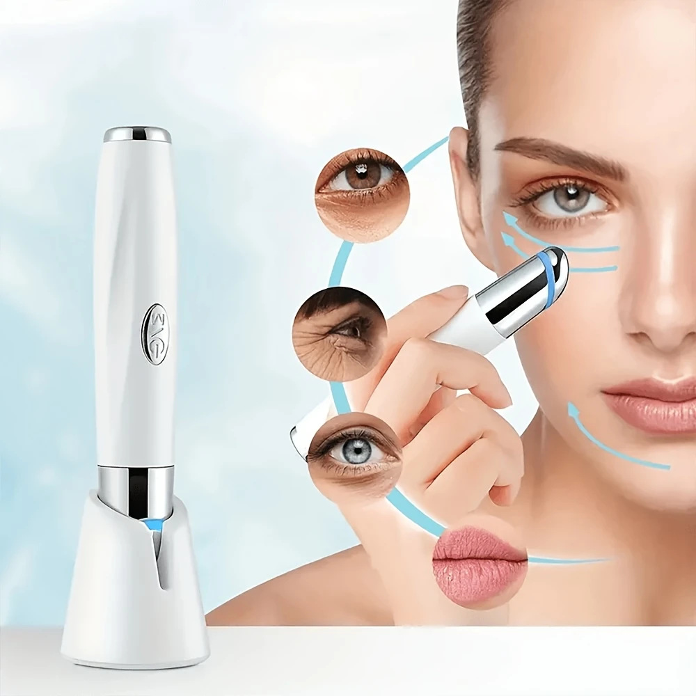 Eye Skin Care Heated Eye Facial Massager Red Light Therapy Wand for Dark Circles Puffiness Anti-Aging Wrinkles Skin Tightening