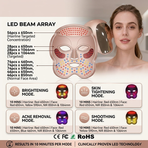 Wireless Rechargeable Red Light Therapy LED Face Mask 630nm 850nm Anti Aging Skin Tightening Home Use Facial Mask