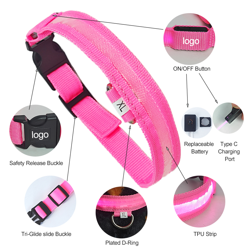 Electronic Pet LED Dog Collar Adjustable Flash Recharge Pet Collars Reflective LED Collars for Dogs Night Anti-Lost Dog Products