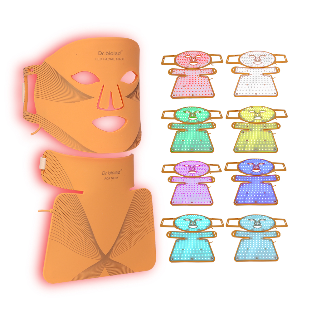 Silicone Led Facial Mask 8 Lights Therapy Photon Machine Rechargeable Foldable with 122 Lamps