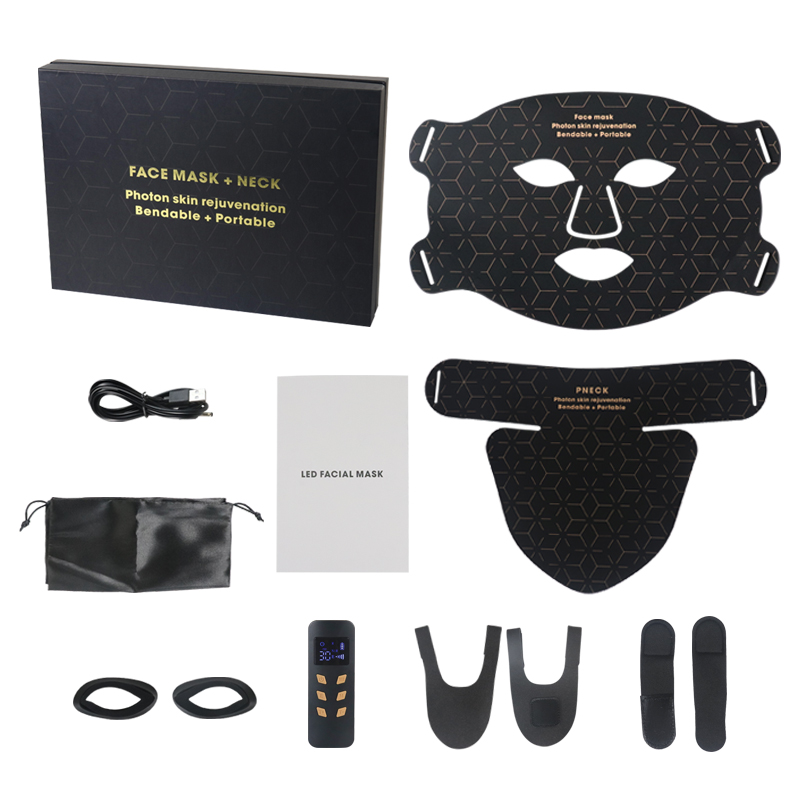 Sunsred Silicone Facial Led Mask Rechargeable PDT Photon Therapy 4 Colors Led Light Therapy Facial Neck Device