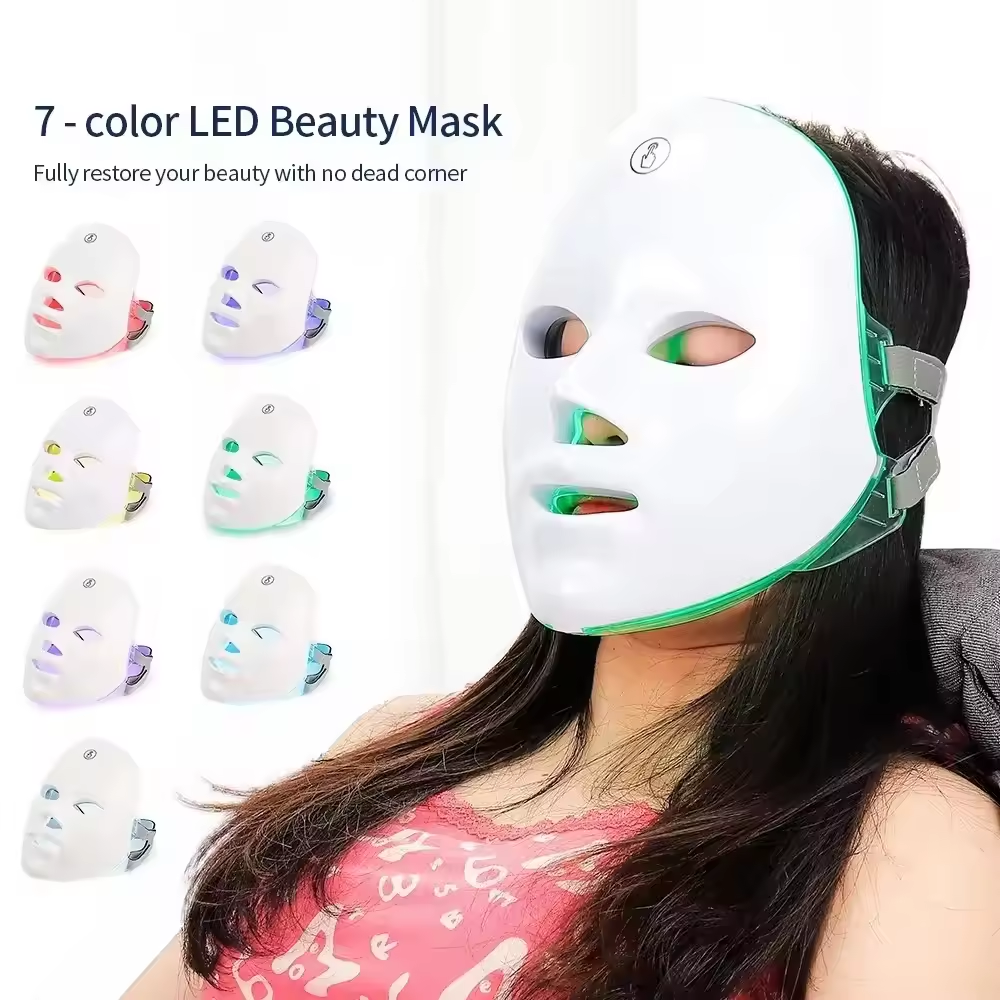 7 Colors LED Light Hand-Held Facial Mask Anti-Acne Whitening Wrinkle Removal Phototherapy Face Care US Plug