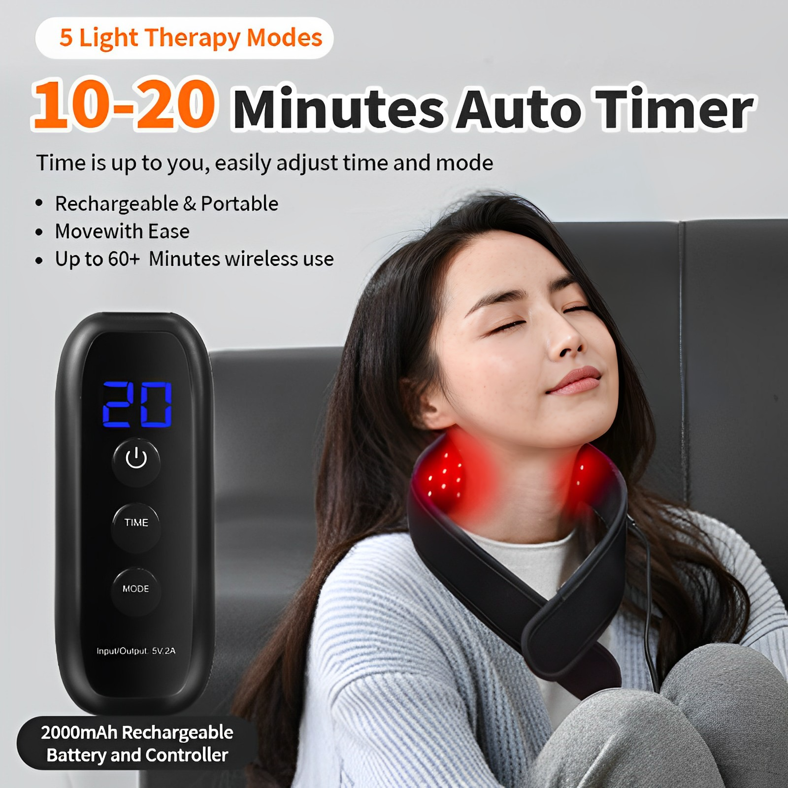 40 LED Red Light Infrared Therapy Neck Wrap with Neoprene-Soft Adjustable Design 20-Minute Auto Timer 2-in-1 for Home Use