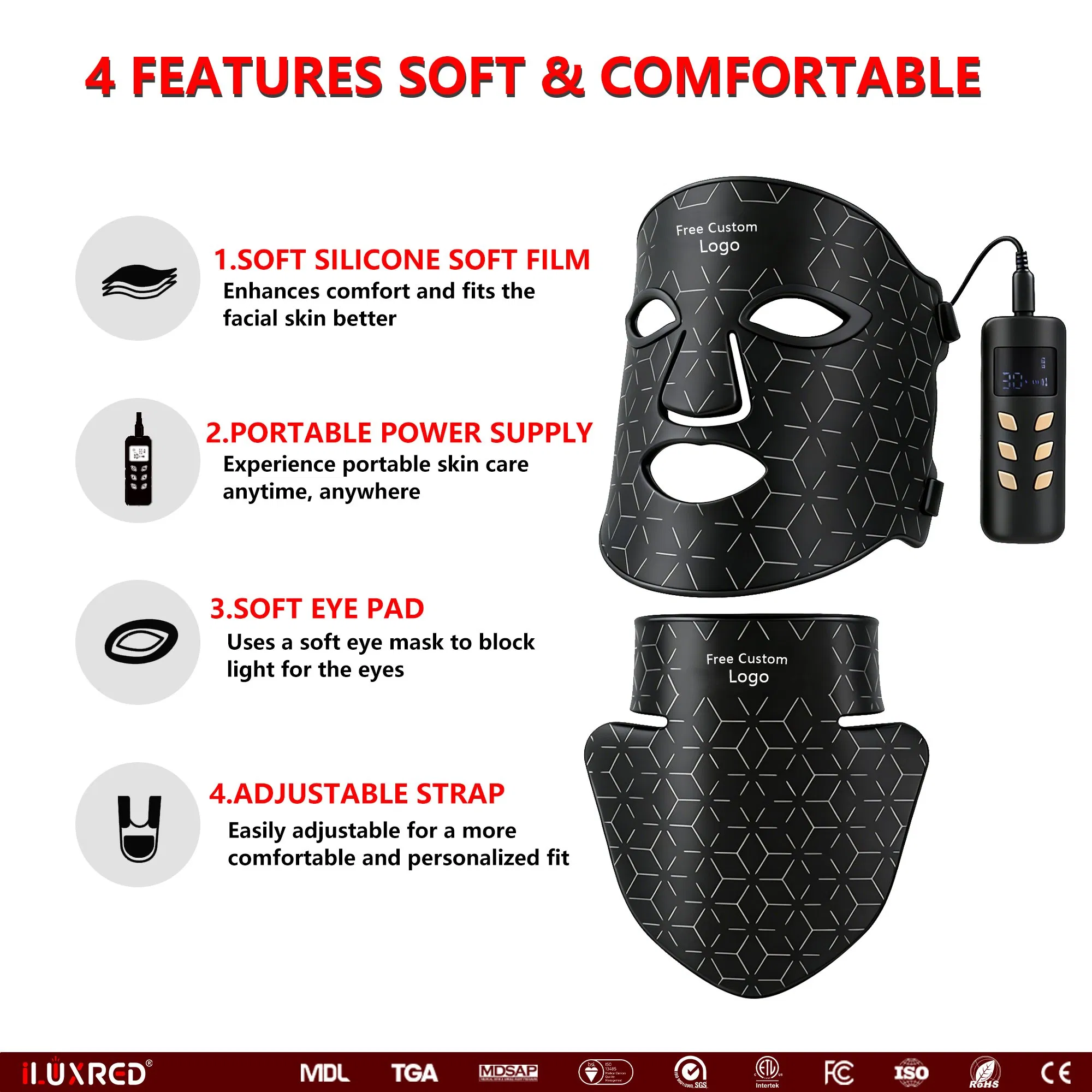 Custom Logo 850nm Skin Care Best Near Infrared Nir Photon 830nm 630 660nm Silicon LED Face Facial Mask Neck Red Light Therapy Beauty Mask