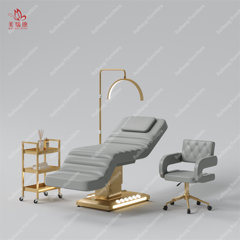 Beauty Salon Esthetician Furniture Gold Base Curve Facial Bed Electric Cosmetic Eyelash Bed Luxury Spa Massage Table Lash Bed