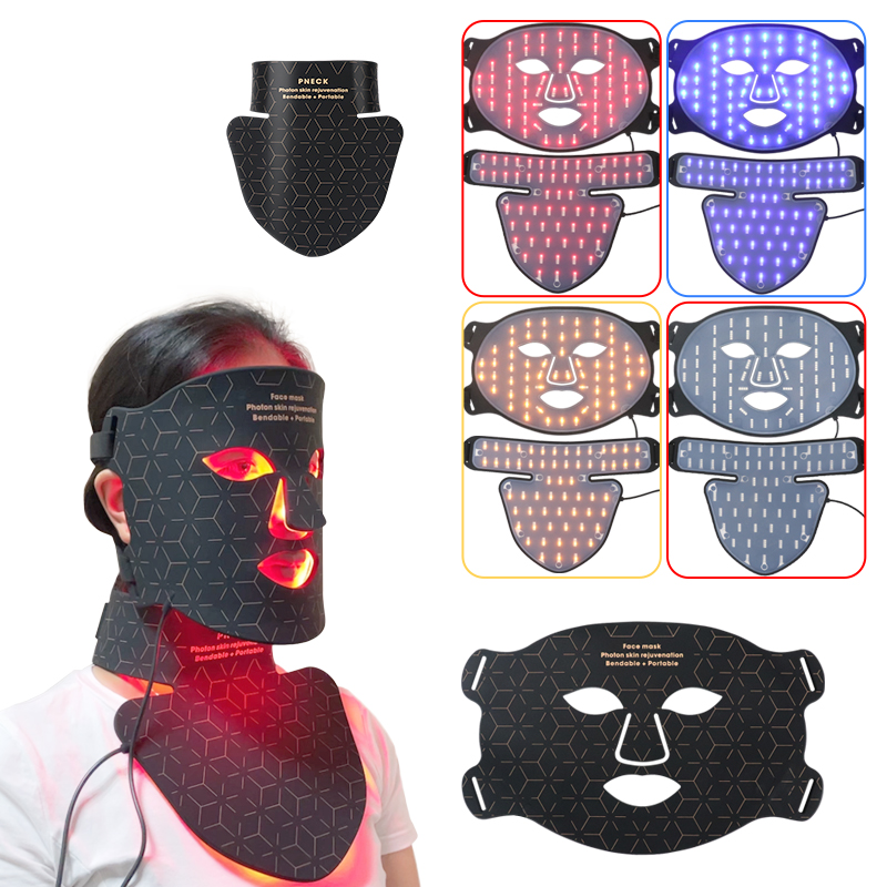 Sunsred Silicone Facial Led Mask Rechargeable PDT Photon Therapy 4 Colors Led Light Therapy Facial Neck Device