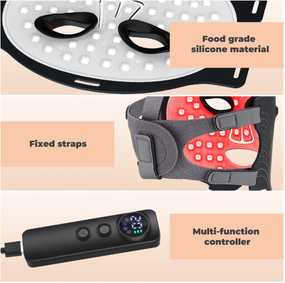 Factory Price Custom Logo 180 LED Beads Portable Red Facial Light Therapy Face Mask Device for Home Use Pain Relief