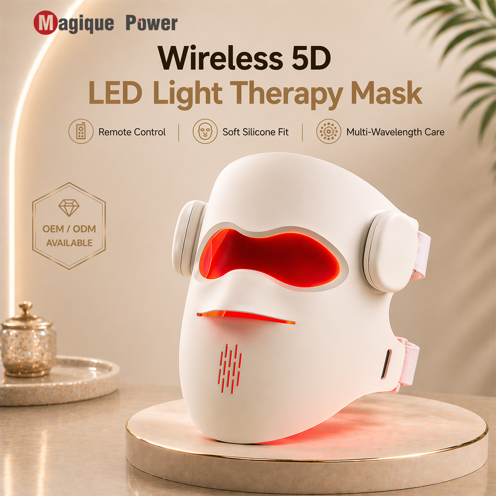 Magique Power New Technology 5D Wireless Red Light Face Mask Device Silicone Red Light Face Masking Infrared Led Red Light Mask