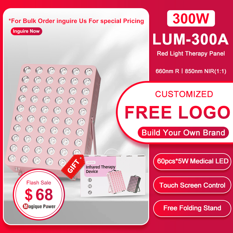 300W Home Use LED Red Light Therapy Machine Beauty Facial Desktop Pain Relief with US Plug Near Infrared Light Therapy Panel
