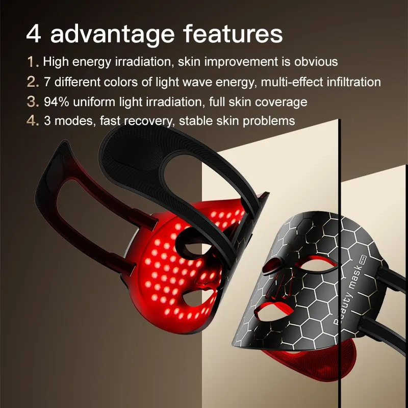 Wholesale 650nm 7 Colors Skin Rejuvenating Curved Red LED Light Therapy Silicone Face Mask