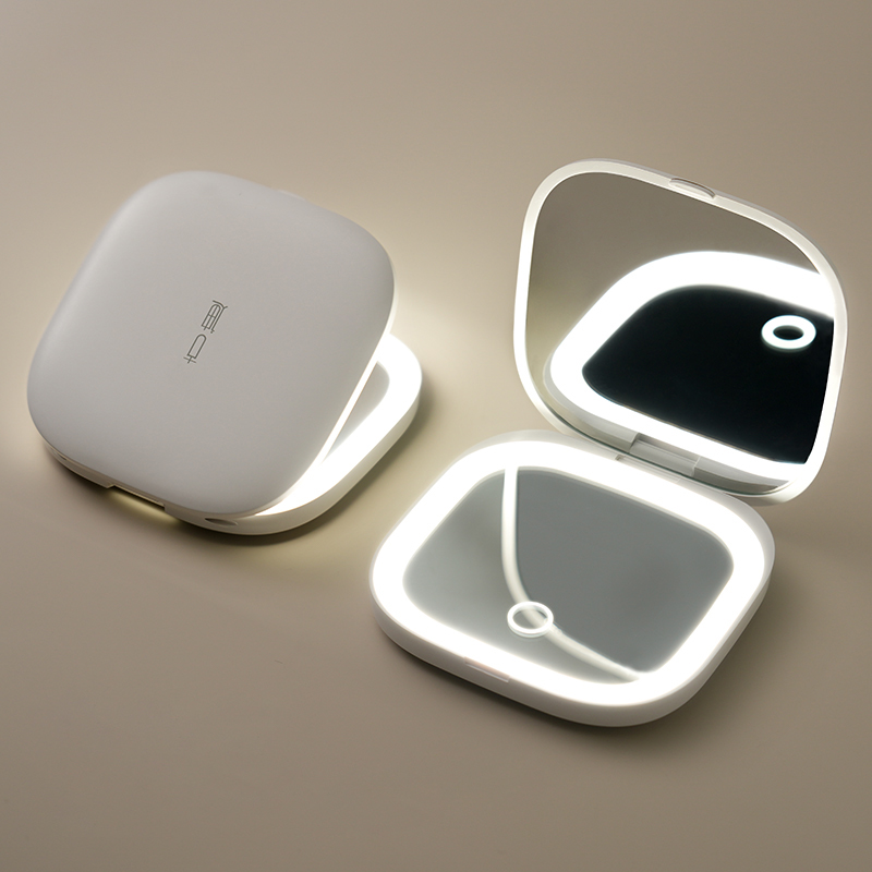 Rechargeable Smart LED 3-Color Light Adjustable Brightness Double-Sided 1x/3x Pocket Portable Compact Makeup Mirror Custom Logo
