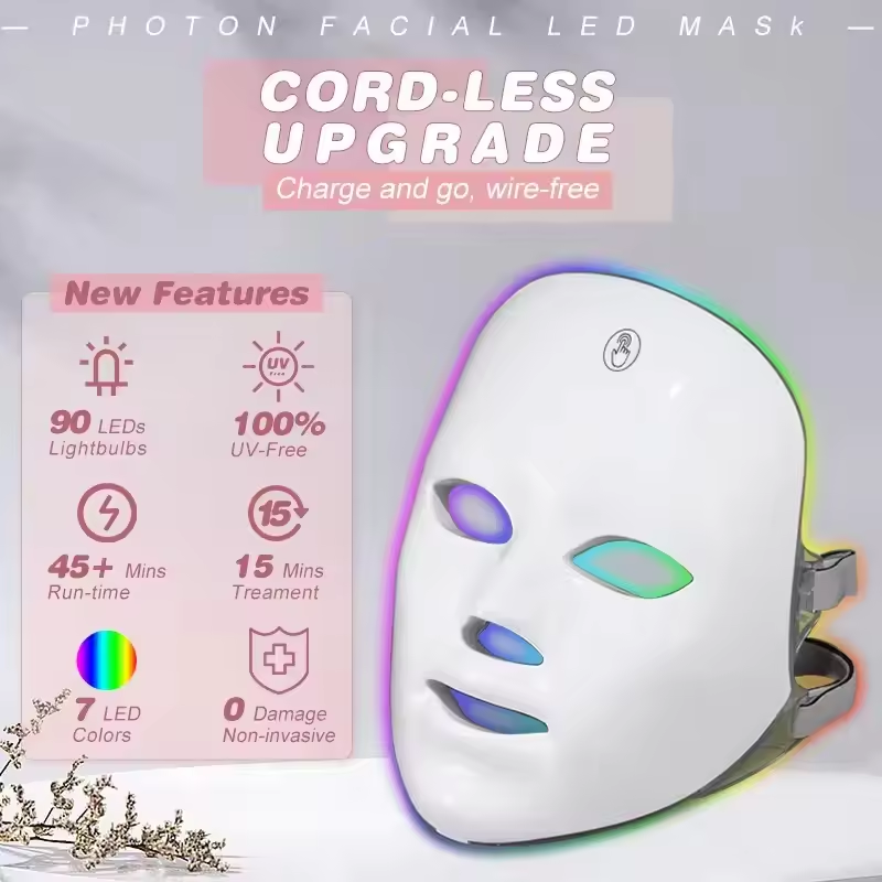 7 Colors LED Light Hand-Held Facial Mask Anti-Acne Whitening Wrinkle Removal Phototherapy Face Care US Plug