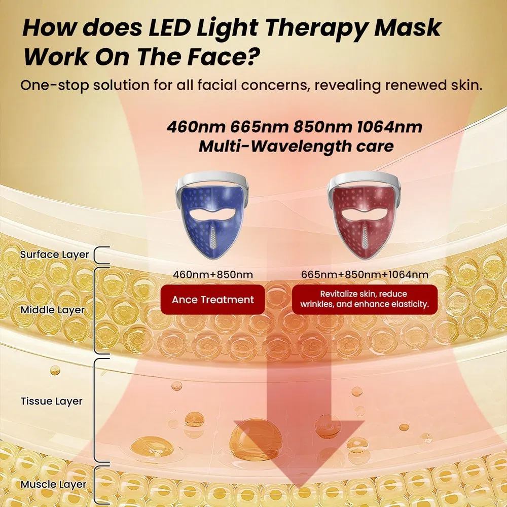 ODM OEM Food Grade 3D Laser Silicone Face Beauty Nir Infrared LED Facial Mask for Skin Care SPA Salon, Blue Red Light Therapy Device Wholesale