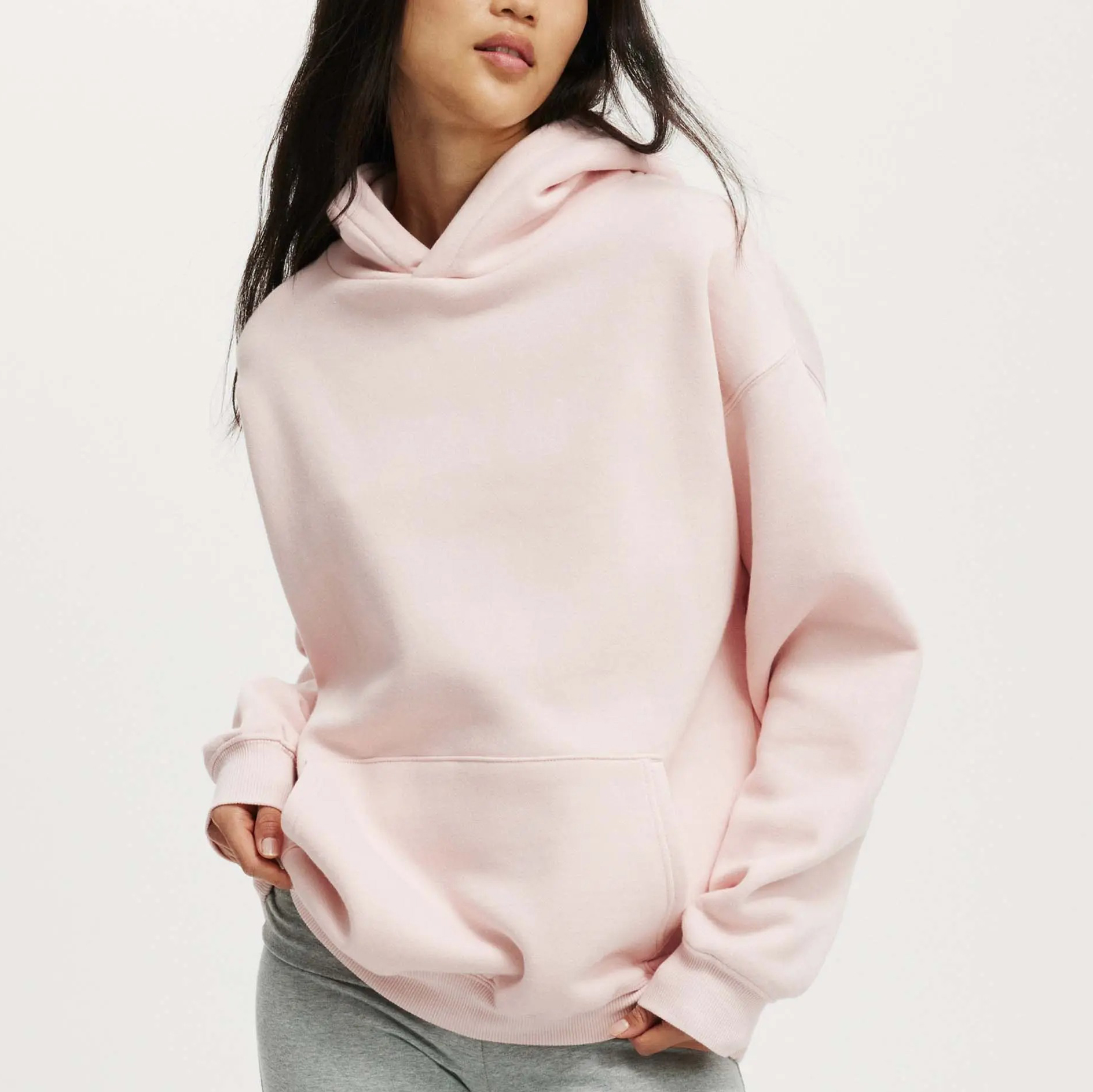 Custom Made Women's Hoodies Custom DTF Printed Oversized Baby Pink Loose Fit Organic Cotton Fleece Streetwear Winter Acid Wash