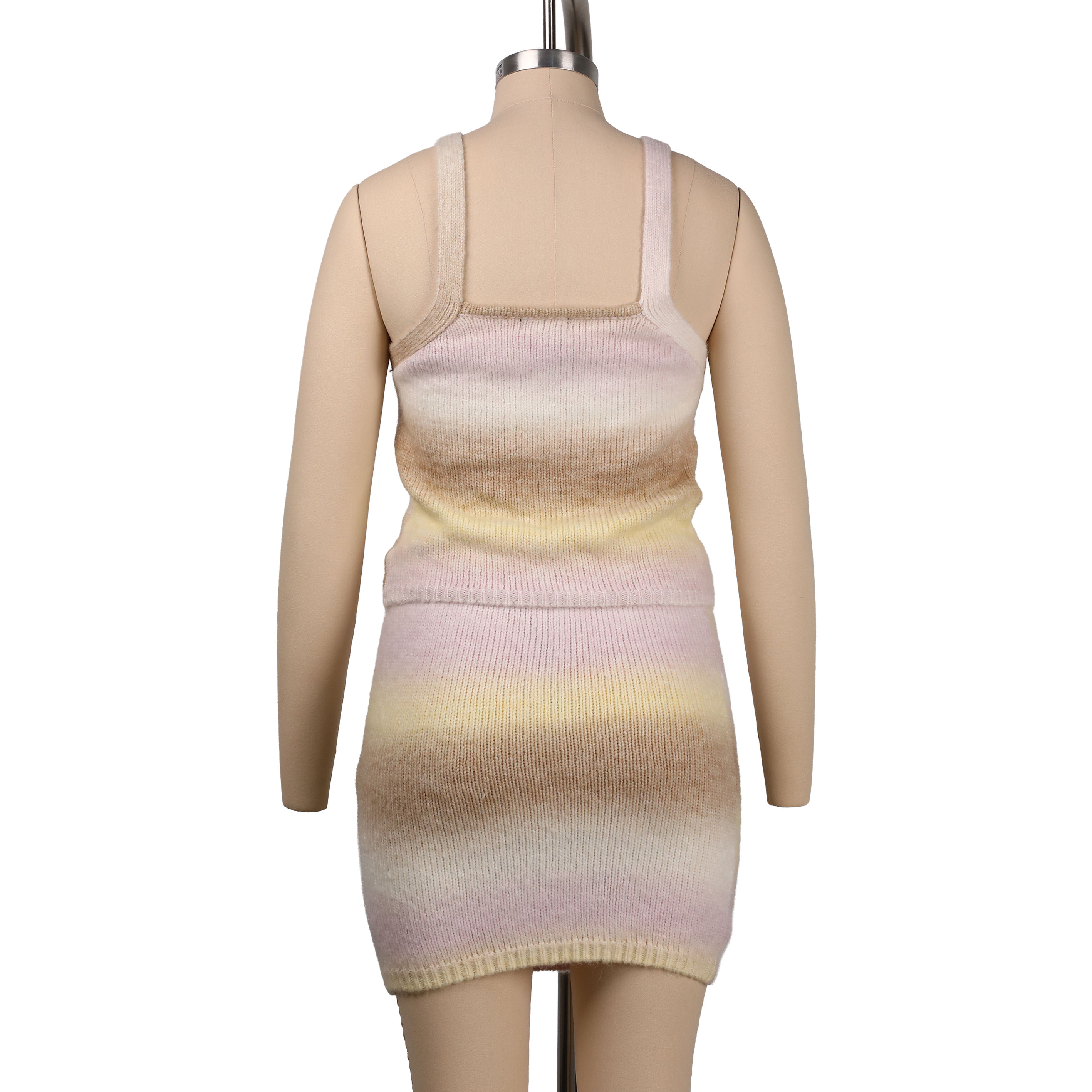 Ready Stock Women Gradient Knit Sleeveless Cami Top + Mini Skirt Soft Ribbed Knitted Outfit Casual Ladies Sweater Set