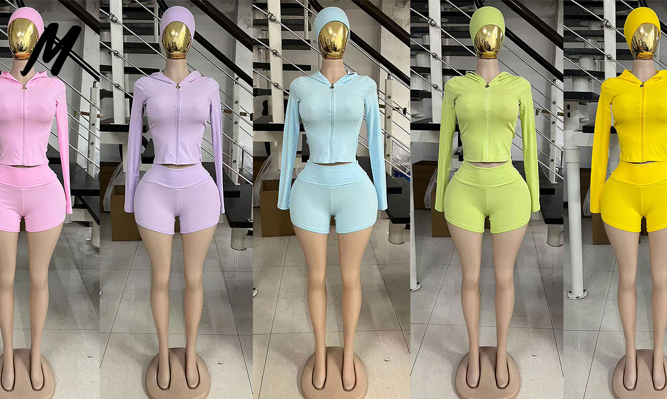 2026 Custom logo Women Cotton Crop Top Jacket and Shorts 2 Piece Set Women's Spring Loungewear Set Outfits