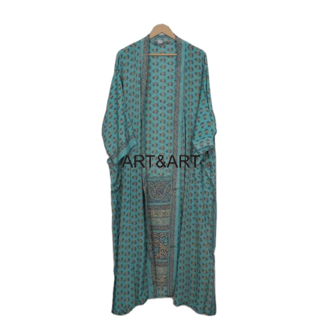 Women's Comfortable Soft Silk Maternity Shower Robe with Belt Breathable Summer Spring Vintage Indian Design