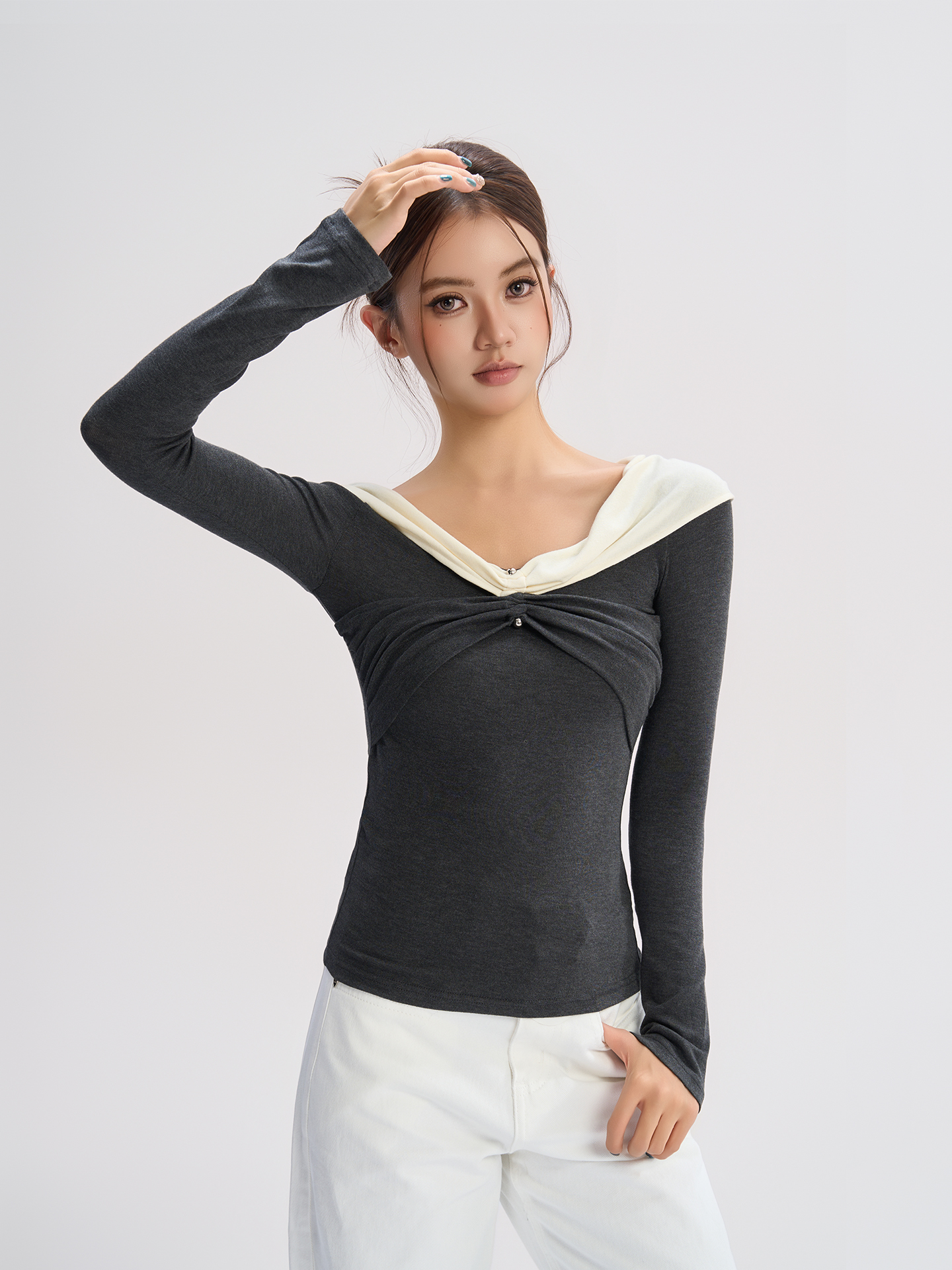 Diba La Women's Cross-Tie Knitted Top with Contrast-Color Boat-Neck Blouse &amp; Shirt