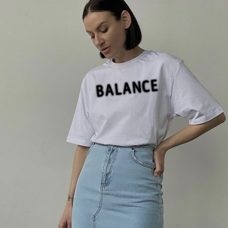 Hot Selling European American Ins Style Printed Long Woven T-Shirt Women's Summer New Versatile Loose Neck Pure Cotton