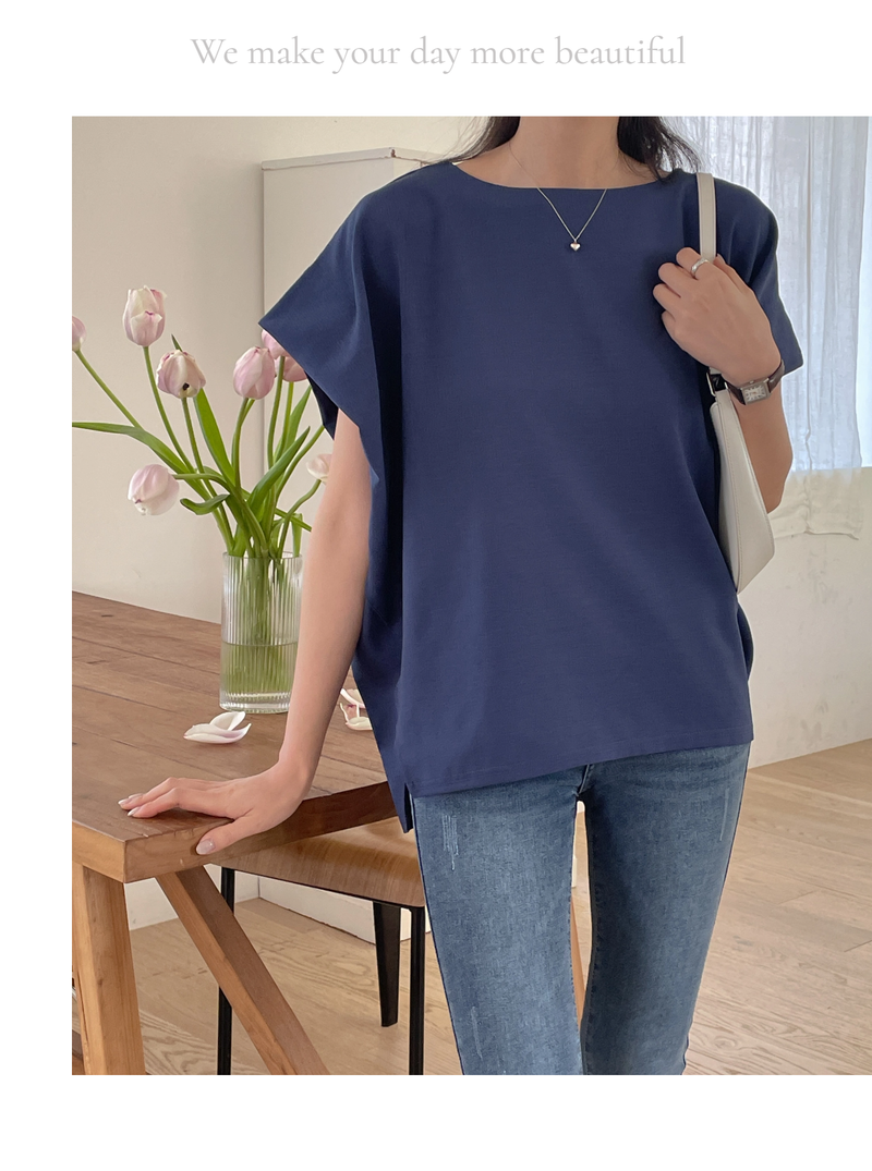 ELEGANT Relaxed Boxy Fit Women's Summer Blouse with Short Sleeve One-Shoulder Plain Dyed Polyester/Cotton Material Made in Korea