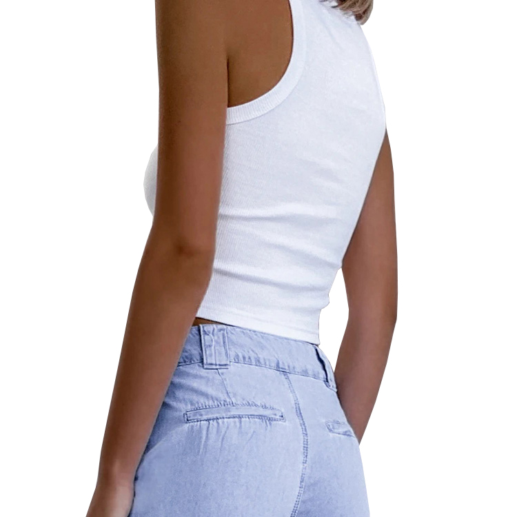 New Design Women Solid Color Ribbed Crop Top Custom Logo Ladies Sleeveless Sexy Crop Tank Top